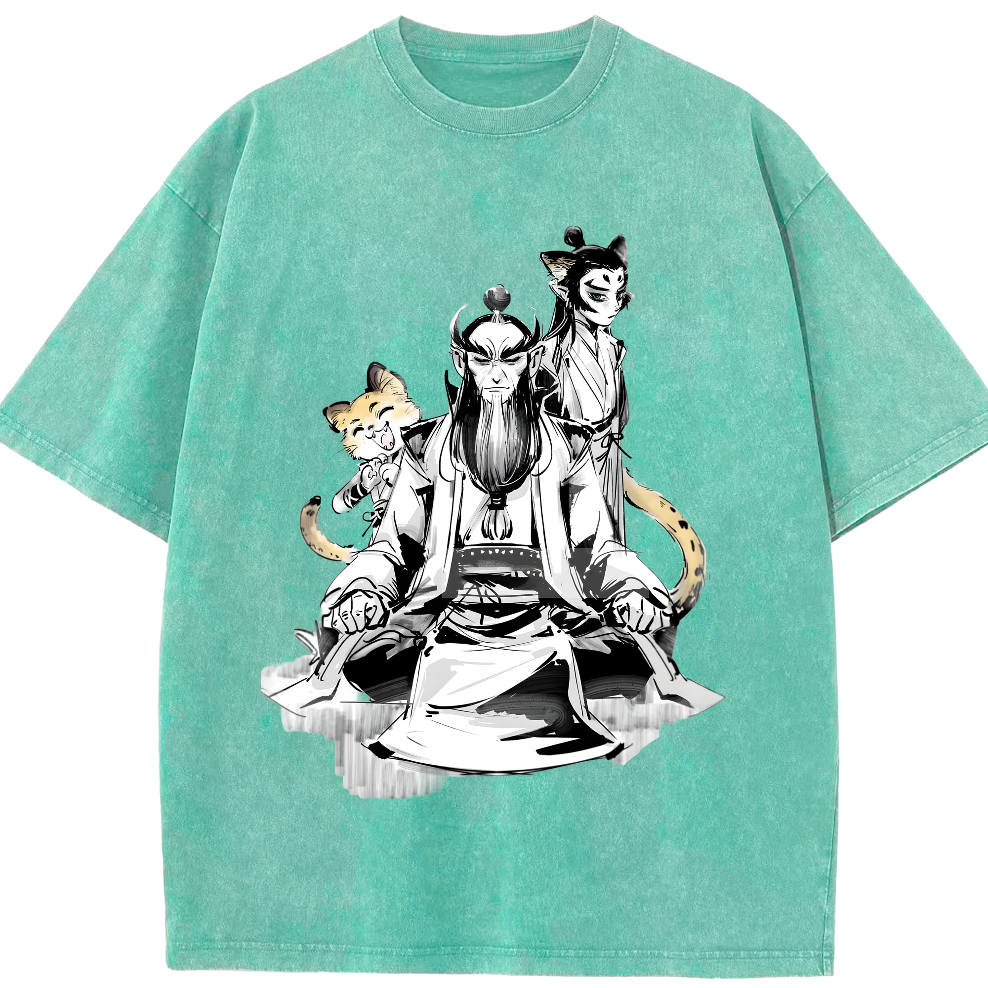 （画像用） Ne Zha 2 ナタ 魔童の大暴れ 綿100% ヴィンテージ風 半袖Tシャツ（フロントプリント）